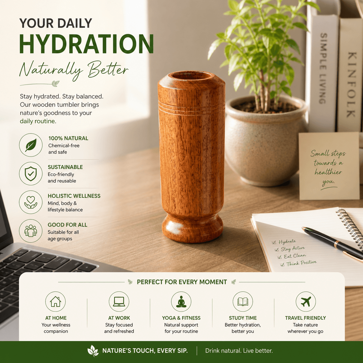 Sugar Balance Wooden Water Glass (Natural Sugar Solutions)