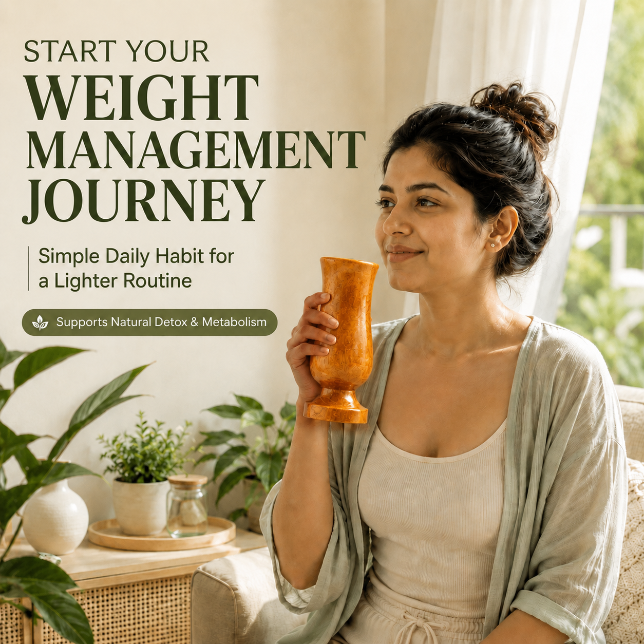 Weight Loss and Body Detox Wooden Water Glass (100% Ayurvedic)