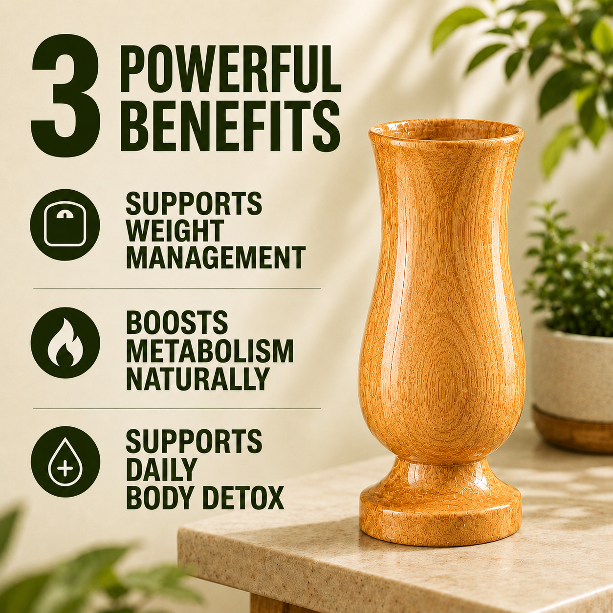 Weight Loss and Body Detox Wooden Water Glass (100% Ayurvedic)